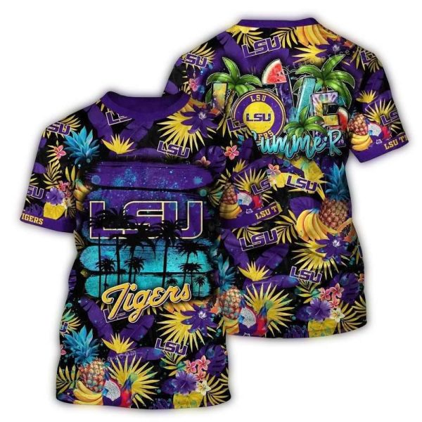 LSU Tigers Floral Fruit Pattern Tropical AOP T Shirt 1