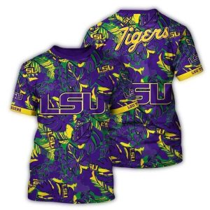 Lsu Tigers Floral Leafs Pattern Vintage All-Over Print T-Shirt