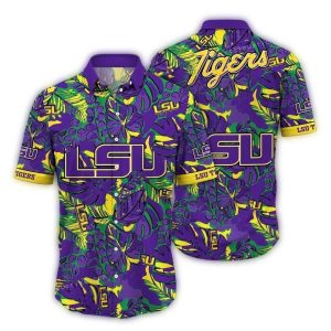 Lsu Tigers Floral Leafs Pattern Vintage Hawaiian Shirt