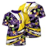 Lsu Tigers Floral Leafs Pineapple Pattern All-Over Print T-Shirt