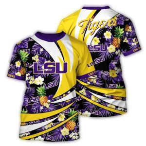 Lsu Tigers Floral Leafs Pineapple Pattern All-Over Print T-Shirt
