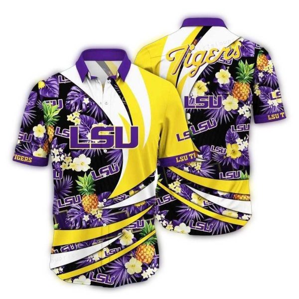 LSU Tigers Floral Leafs Pineapple Pattern Hawaiian Shirt 1