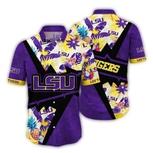 Lsu Tigers Floral Leafs Pineapple Tropical Summer Vacation Hawaiian Shirt