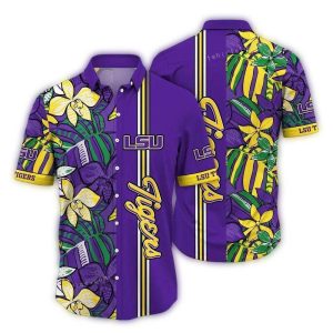 Lsu Tigers Floral Leafs Stripe Vintage Hawaiian Shirt