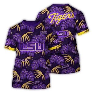 Lsu Tigers Floral Leafs Vintage Pattern All-Over Print T-Shirt
