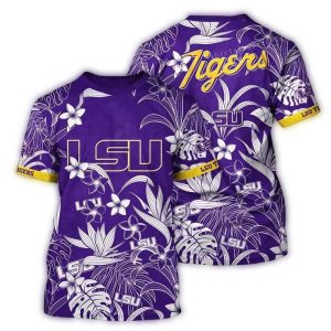 Lsu Tigers Floral Leafs Vintage Purple All-Over Print T-Shirt