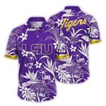 Lsu Tigers Floral Leafs Vintage Purple Hawaiian Shirt