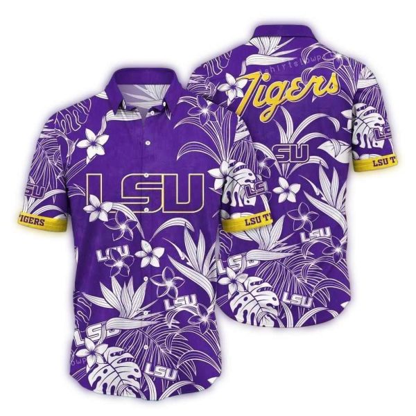 LSU Tigers Floral Leafs Vintage Purple Hawaiian Shirt 1