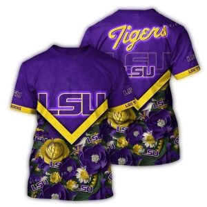 Lsu Tigers Flower Blossom All-Over Print T-Shirt