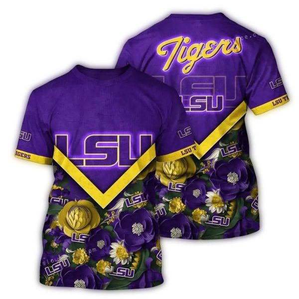 LSU Tigers Flower Blossom AOP T Shirt 1
