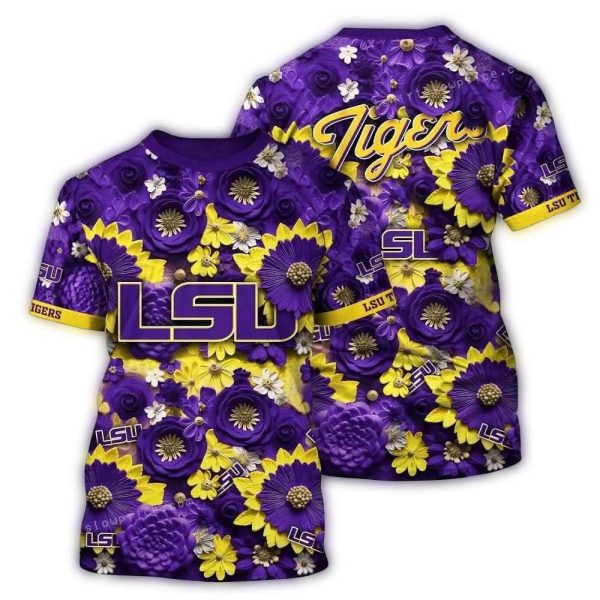 LSU Tigers Flower Purple Pattern AOP T Shirt 1