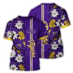 Lsu Tigers Flower Stripe Purple All-Over Print T-Shirt