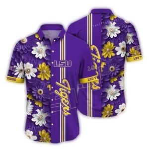 Lsu Tigers Flower Stripe Purple Hawaiian Shirt