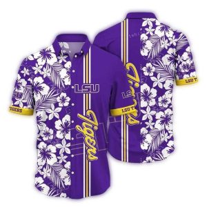 Lsu Tigers Flower Stripe Purple And White Hawaiian Shirt