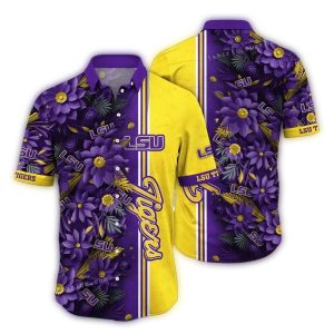 Lsu Tigers Flower Stripe Purple And Yellow Hawaiian Shirt