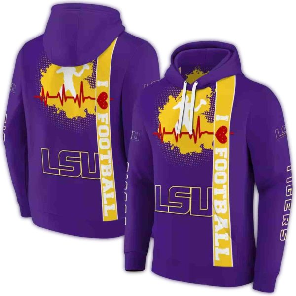 LSU Tigers Football Heartbeat Purple AOP Hoodie 1
