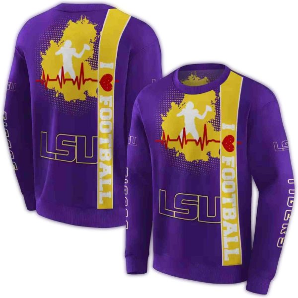LSU Tigers Football Heartbeat Purple AOP Sweatshirt 1
