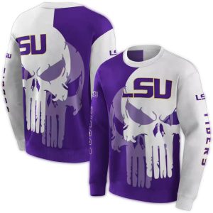 Lsu Tigers Graphic Punisher Purple White All Over Print Sweatshirt