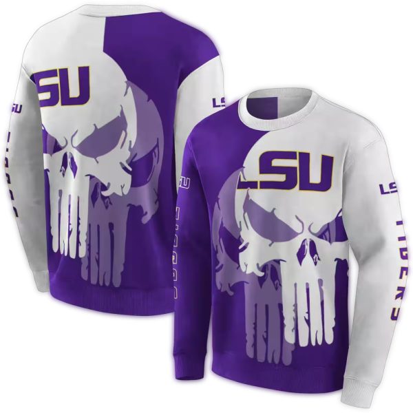 LSU-Tigers-Graphic-Punisher-Purple-White-AOP-Sweatshirt-1 LSU Tigers Graphic Punisher Purple White AOP Sweatshirt 1