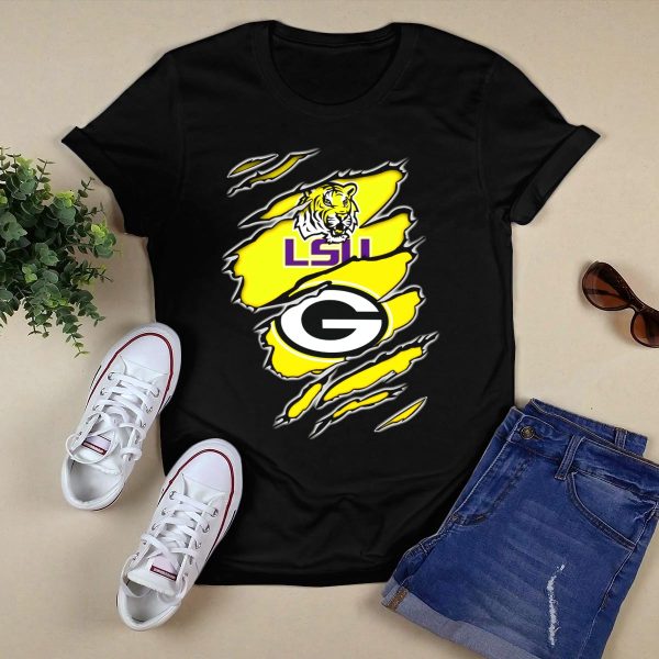LSU Tigers Green Bay Packers Claw Marks T Shirt Black 1
