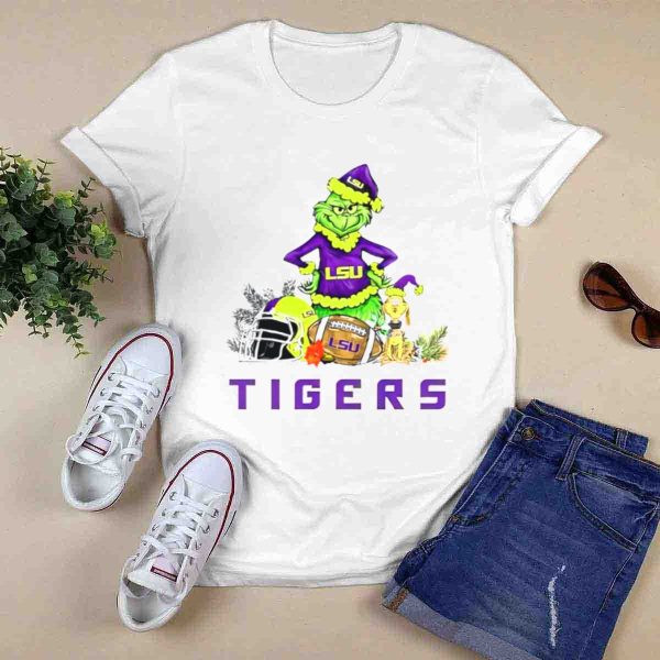 LSU Tigers Grinch and Max Dog Christmas Football T Shirt 0
