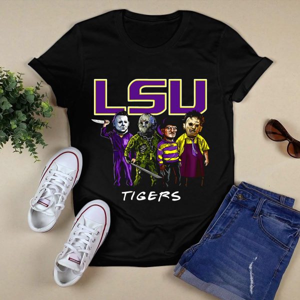 LSU Tigers Halloween The Slasher Squad Teams Horror Characters T Shirt Black 1