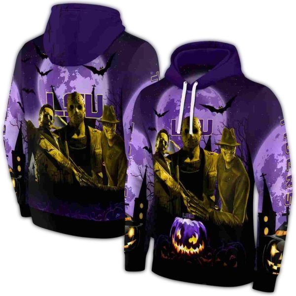 LSU Tigers Halloween Vibes Purple Black AOP Hoodie 1