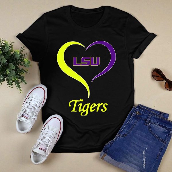 LSU Tigers Heart Symbol Pride T Shirt Black 1