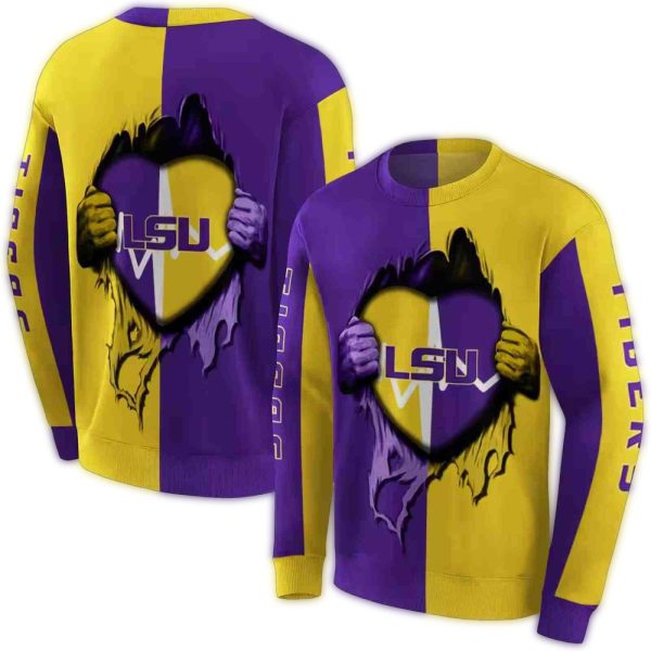 LSU Tigers Heartbeat Graphic Purple and Yellow AOP Sweatshirt 1