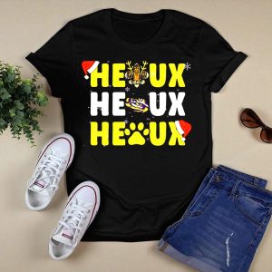 Lsu Tigers Heaux Heaux Heaux Christmas Paw Snowflakes Antlers Santa Hat T-Shirt