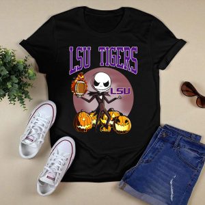 Lsu Tigers Jack Skellington Halloween Football Pumpkins T-Shirt