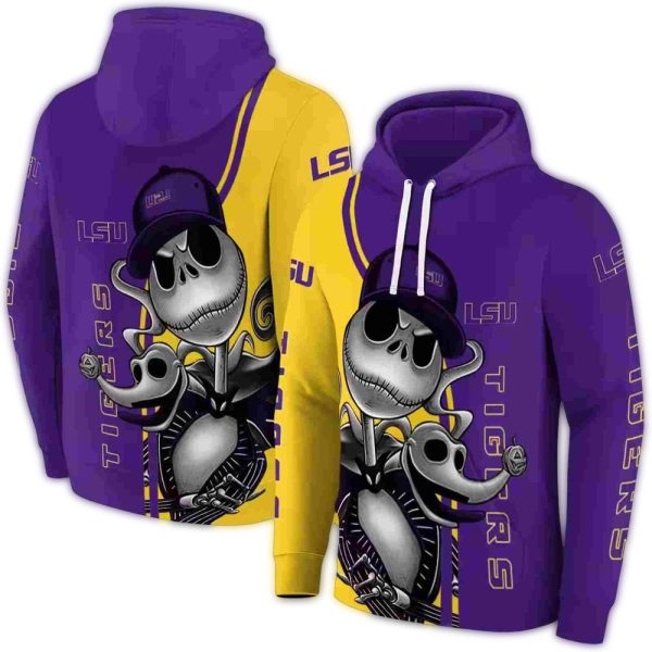 LSU Tigers Jack Skellington Purple AOP Hoodie 1