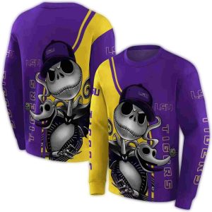 Lsu Tigers Jack Skellington Purple All Over Print Sweatshirt