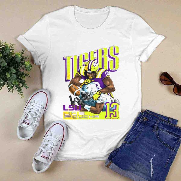LSU Tigers Joe Foucha 13 Football Tackle T Shirt 0