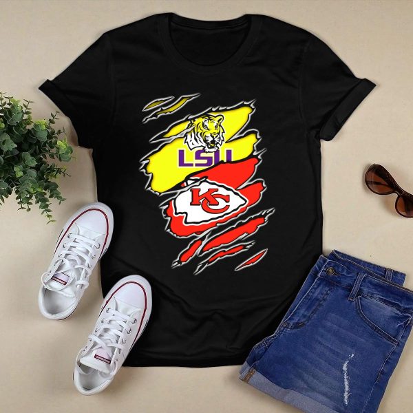 LSU Tigers Kansas City Chiefs Claw Marks Logo Blend T Shirt Black 1
