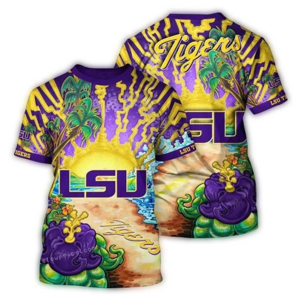 LSU Tigers Landscape Art Tropical AOP T Shirt 1