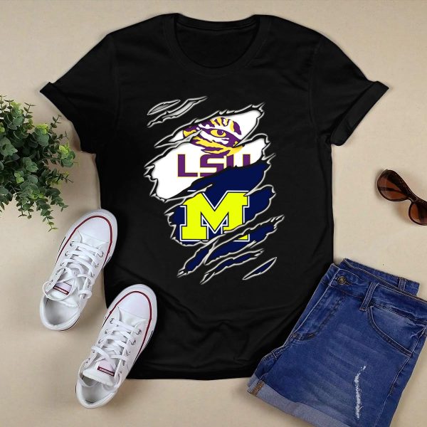 LSU Tigers Michigan Wolverines Claw Logo Mashup T Shirt Black 1