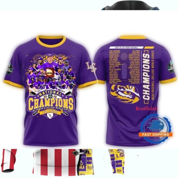 LSU Tigers NCAA Mens College World Series Champions 2025 New 3D Shirt 1