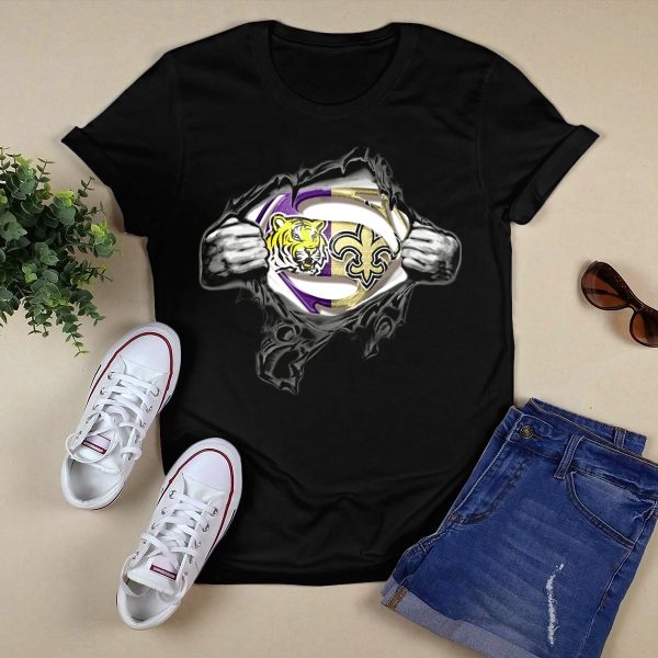 LSU Tigers New Orleans Saints Super Man T Shirt Black 1
