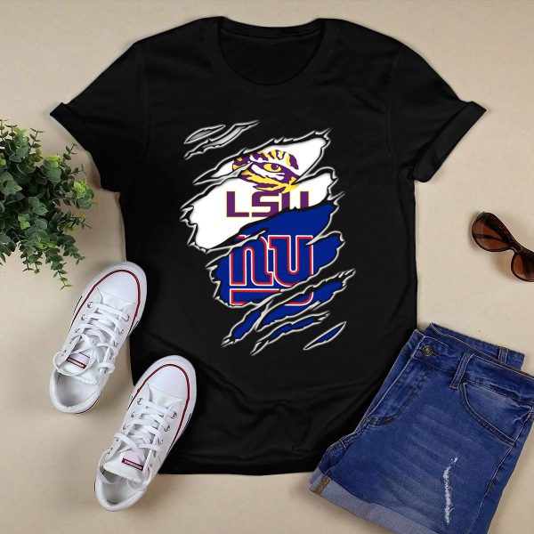 LSU Tigers New York Giants Crossover Tear T Shirt Black 1
