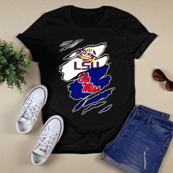LSU Tigers Ole Miss Rebels Splattered Team T Shirt Black 1