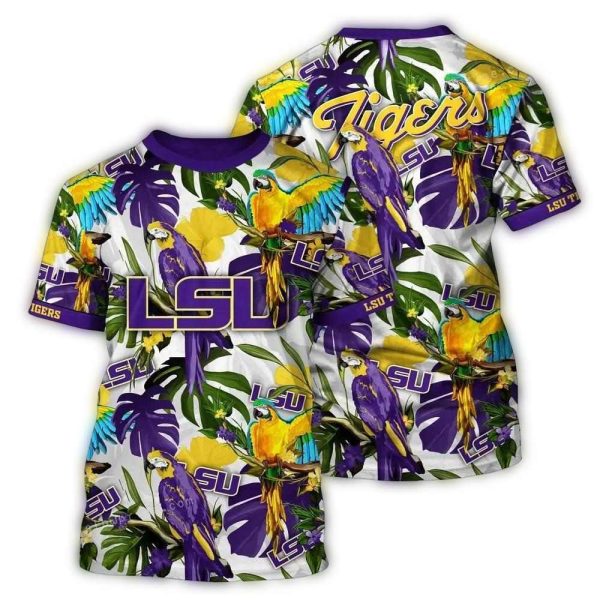 LSU Tigers Parrot Art AOP T Shirt 1