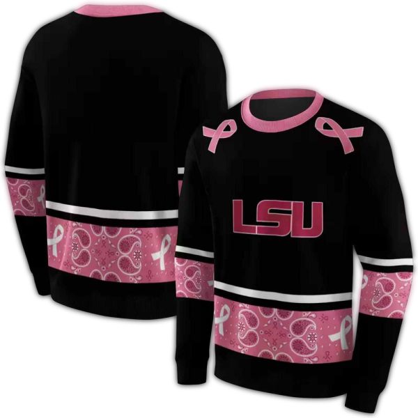 LSU Tigers Pink Cancer AOP Sweatshirt 1