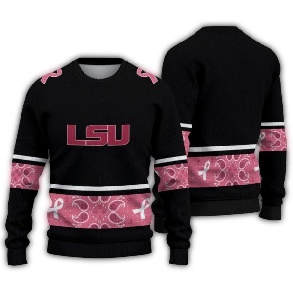 LSU Tigers Pink Ribbon Black Pink Ugly Sweater 1