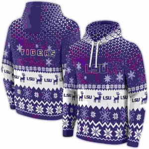 Lsu Tigers Reindeer Motif All Over Print Hoodie