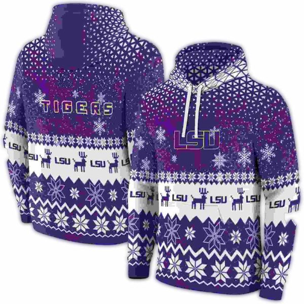 LSU Tigers Reindeer Motif AOP Hoodie 1