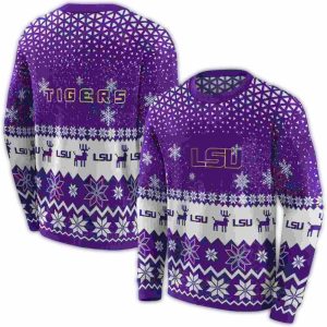 Lsu Tigers Reindeer Motif All Over Print Sweatshirt