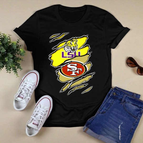 LSU Tigers San Francisco 49ers Ripped T Shirt Black 1