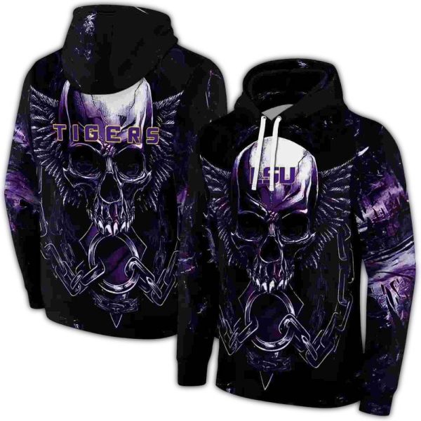 LSU Tigers Skull Artwork Purple Black AOP Hoodie 1