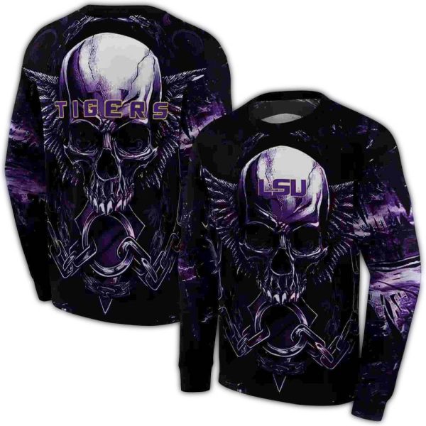 LSU Tigers Skull Artwork Purple Black AOP Sweatshirt 1
